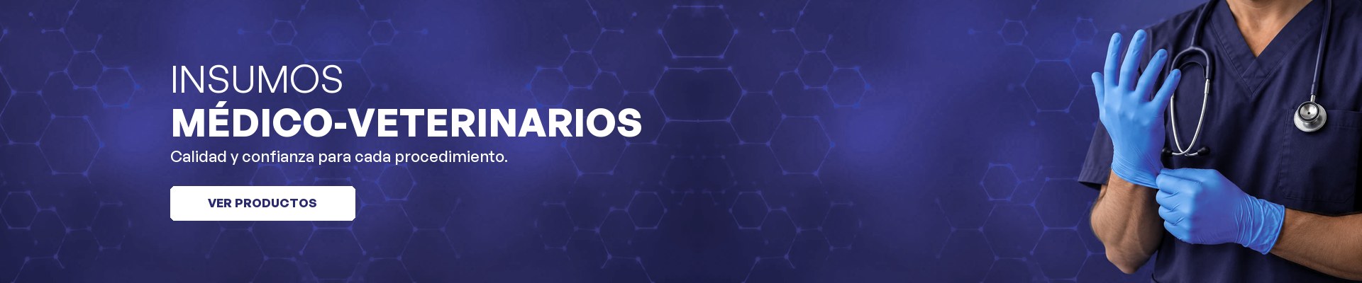Insumos médico-veterinarios: profesional en ambo colocándose guantes de nitrilo