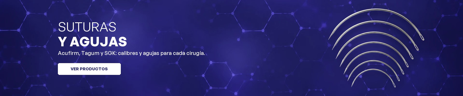 Suturas y agujas: agujas quirúrgicas curvas de distintos calibres